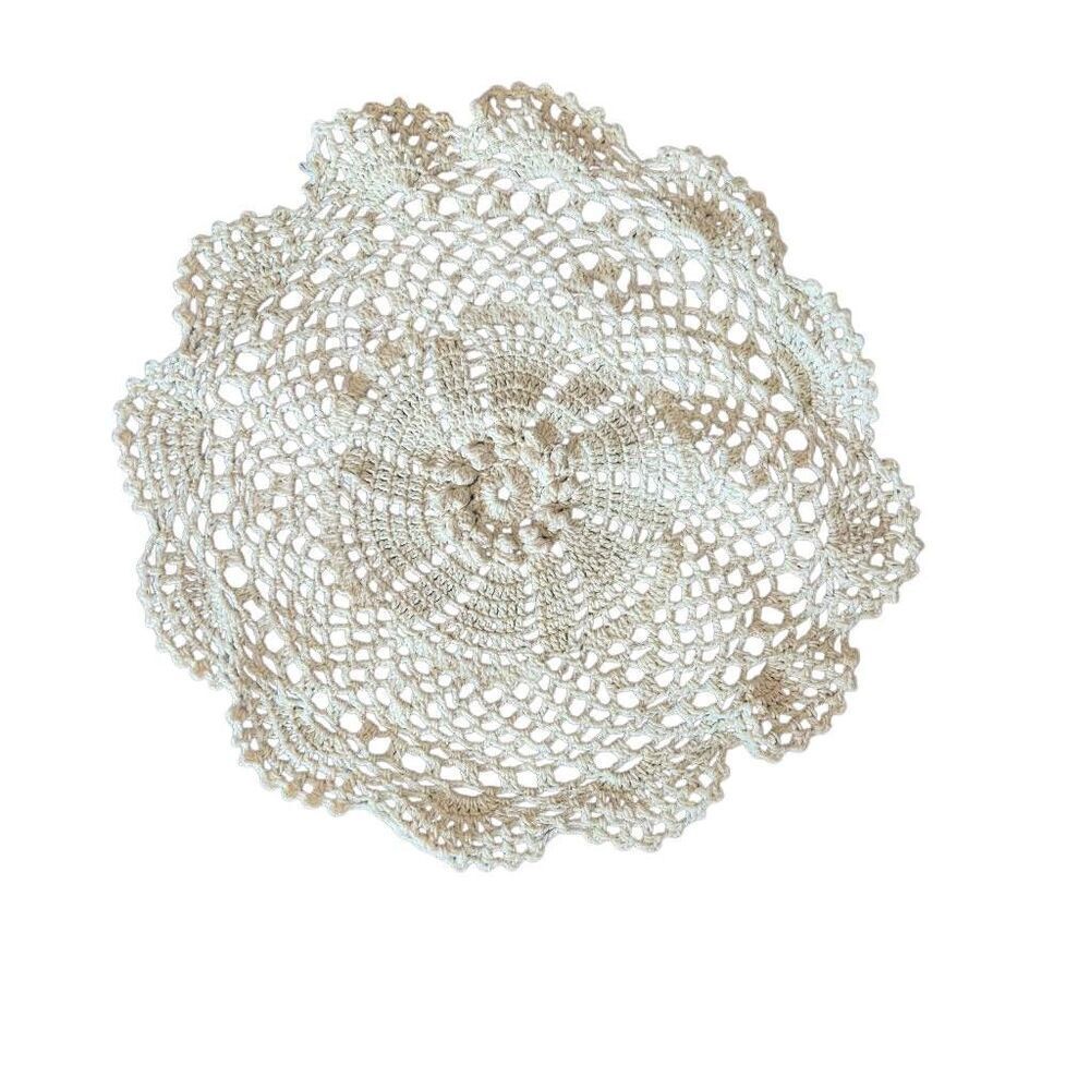 Doily, Vintage Ivory Cotton Crochet 10.5"